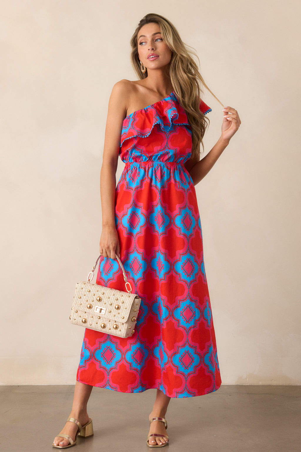 100% Cotton Red One Shoulder Midi Dress - All Dresses | Red Dress 100% Cotton Red One Shoulder Midi Dress - All Dresses | Red Dress