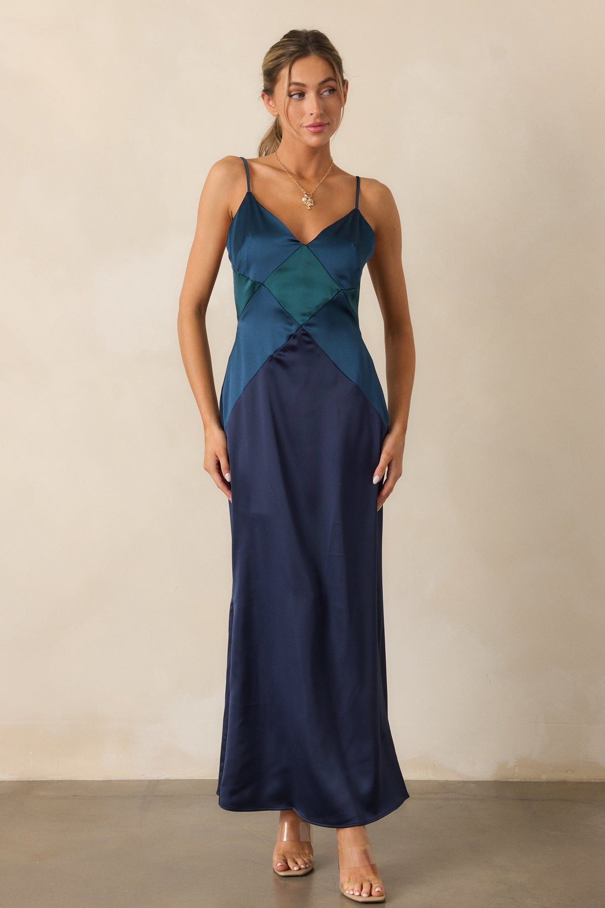 Midnight Blue Satin Maxi Dress