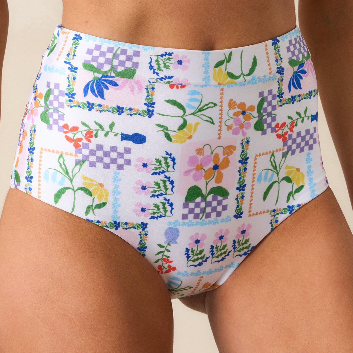 MINKPINK Nikita Picnic High Waist Bikini Bottoms In Ivory | Red Dress