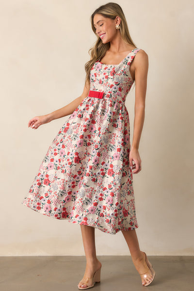 red summer sunrise midi dress Red Floral Midi Dress - All Dresses