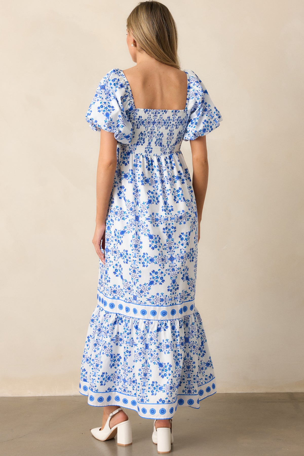 The Blue Rose ~ dreamy romantic blue rose print floral cotton prairie maxi dress