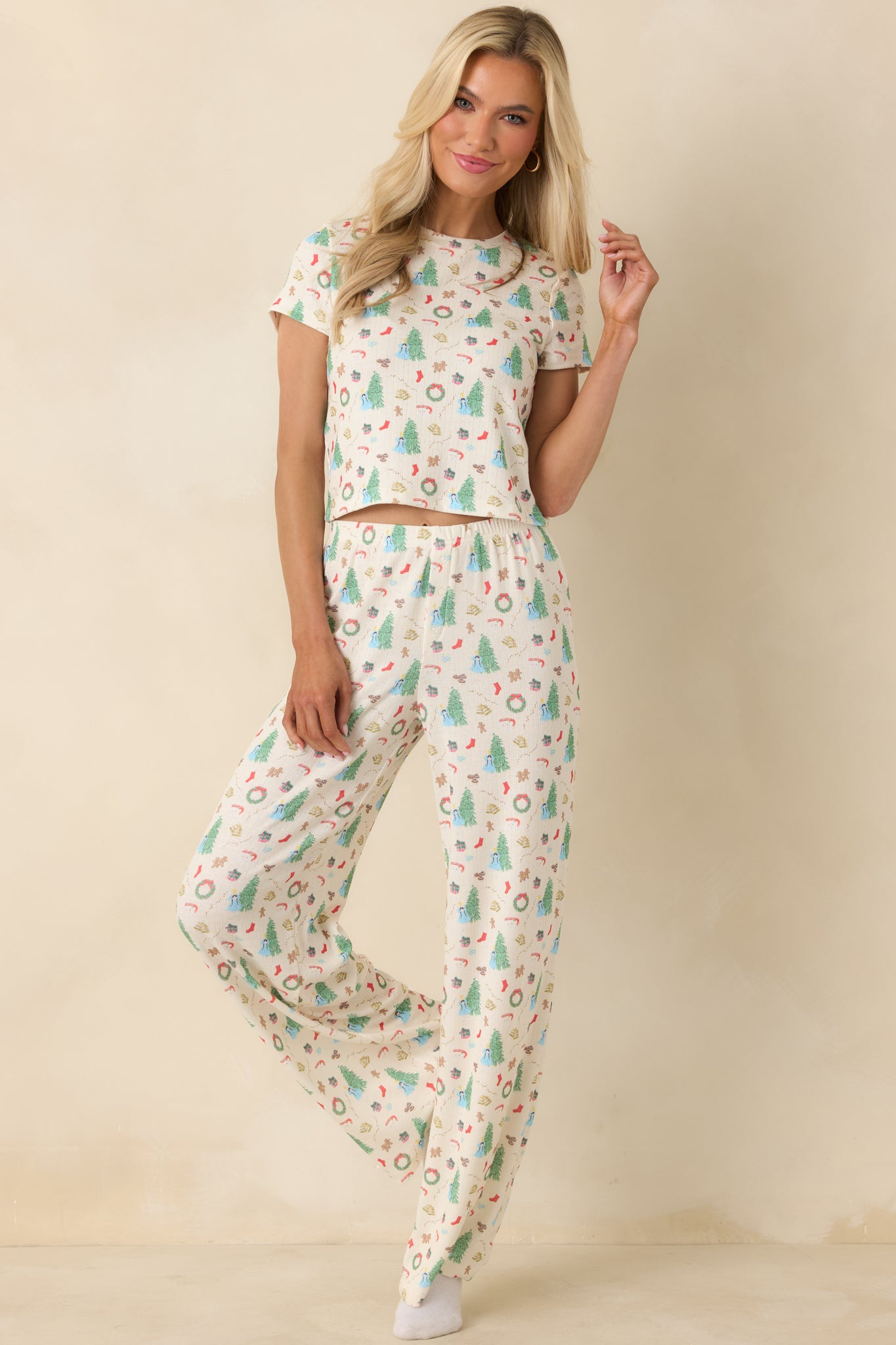 Holiday Morning Ivory Multi Christmas Print Pajama Pants