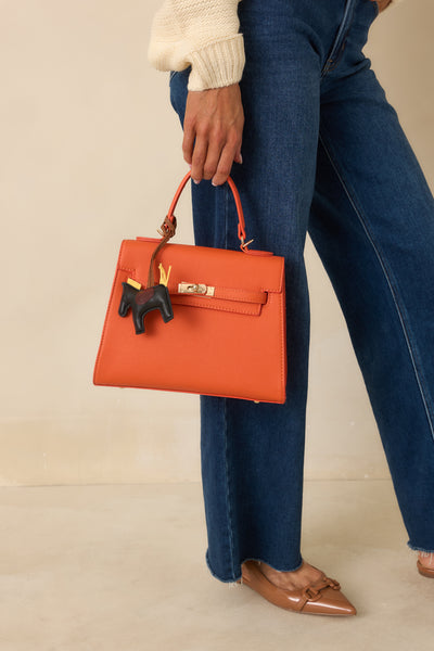 Accent Bag／デニムリメイク×オレンジ Orange Faux Leather Twist Lock Handbag - All Accessories | Red Dress