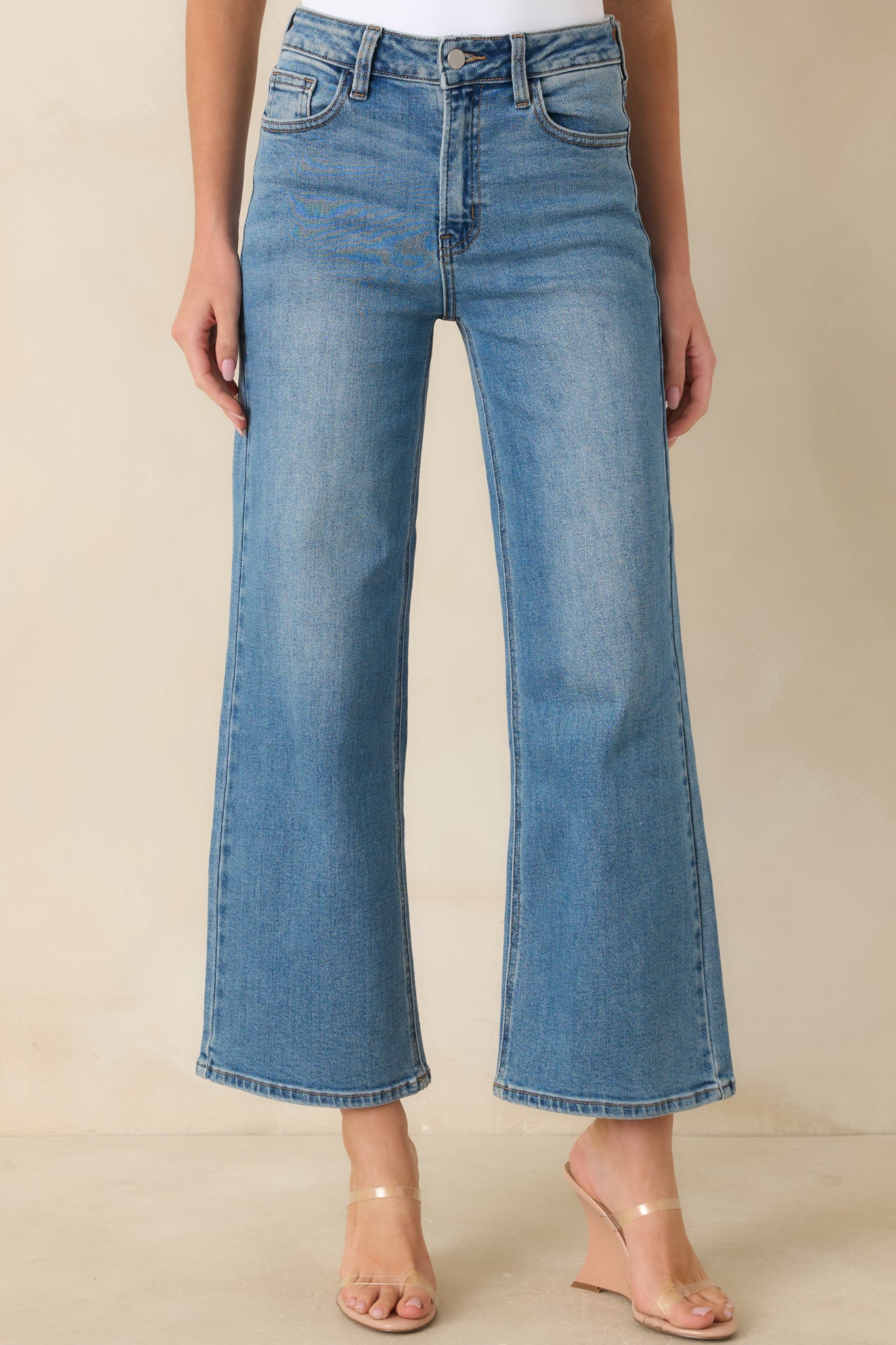 Women's Into The Clouds Medium Wash Cropped Wide Leg Jeans | Size: 8