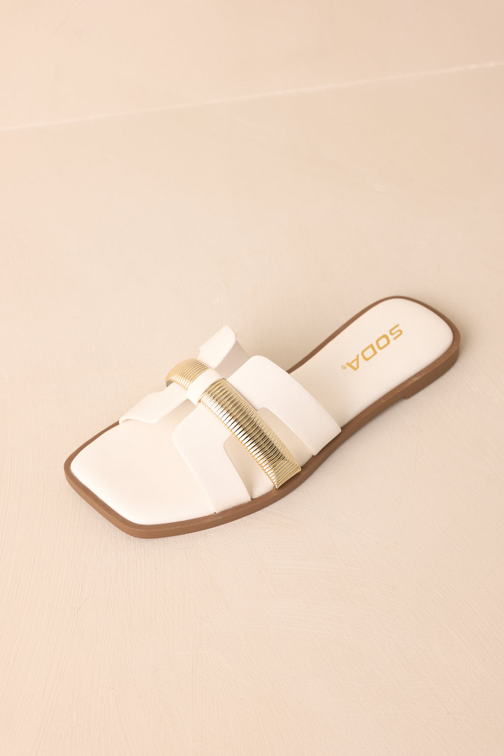 White Cut-Out Flat Slide Sandals - Vacation Shoes