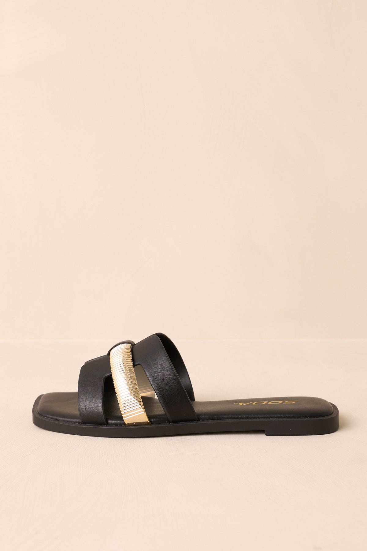 Black Flat Slide Sandals