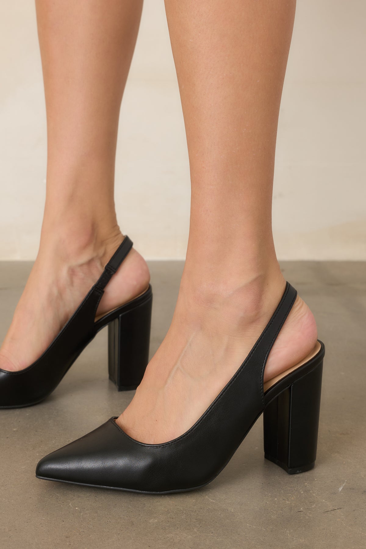 Raising the Standard Black Pointed Toe Slingback Block Heels