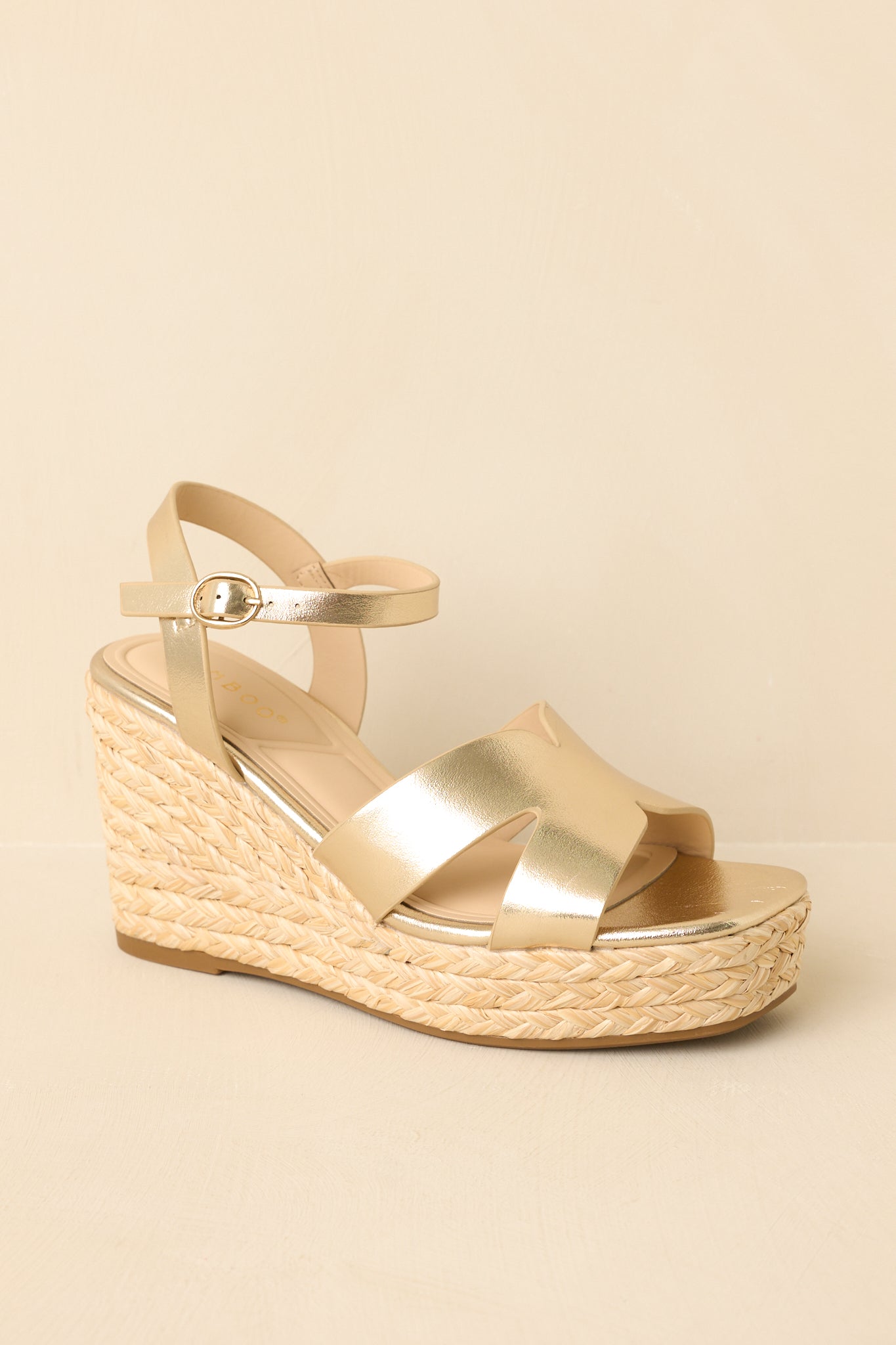 Women's Glow With Every Step Gold Metallic Faux Leather Espadrille Wedge Sandals | Size: 5.5