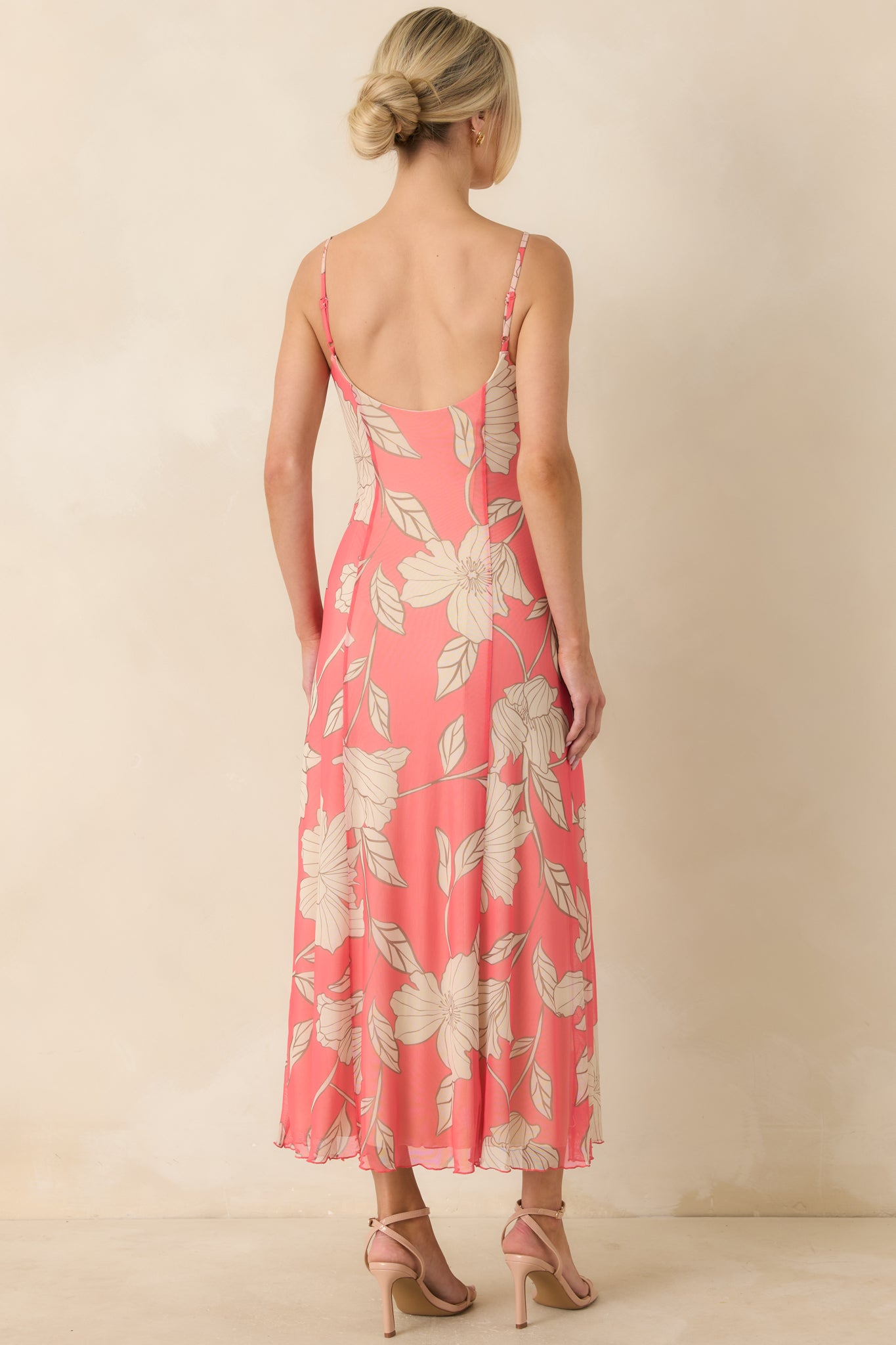 coral mesh dress Z Supply Pink Coral Charisma Bloom Mesh Midi Dress