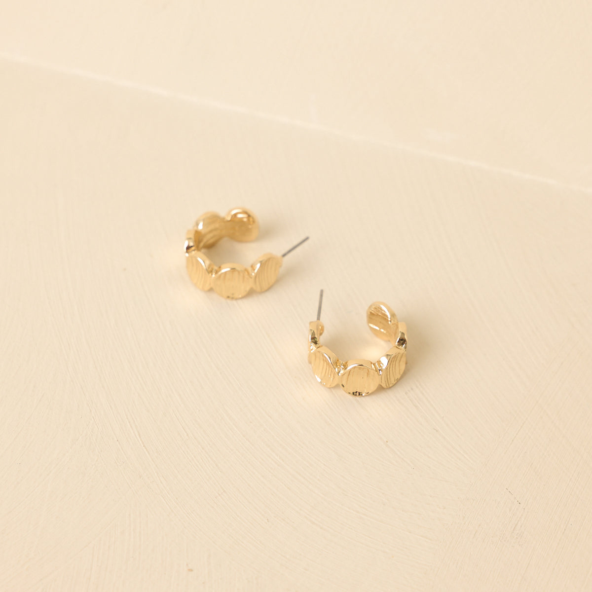 Red Dress | Gold Circle Segmented Hoop Earrings