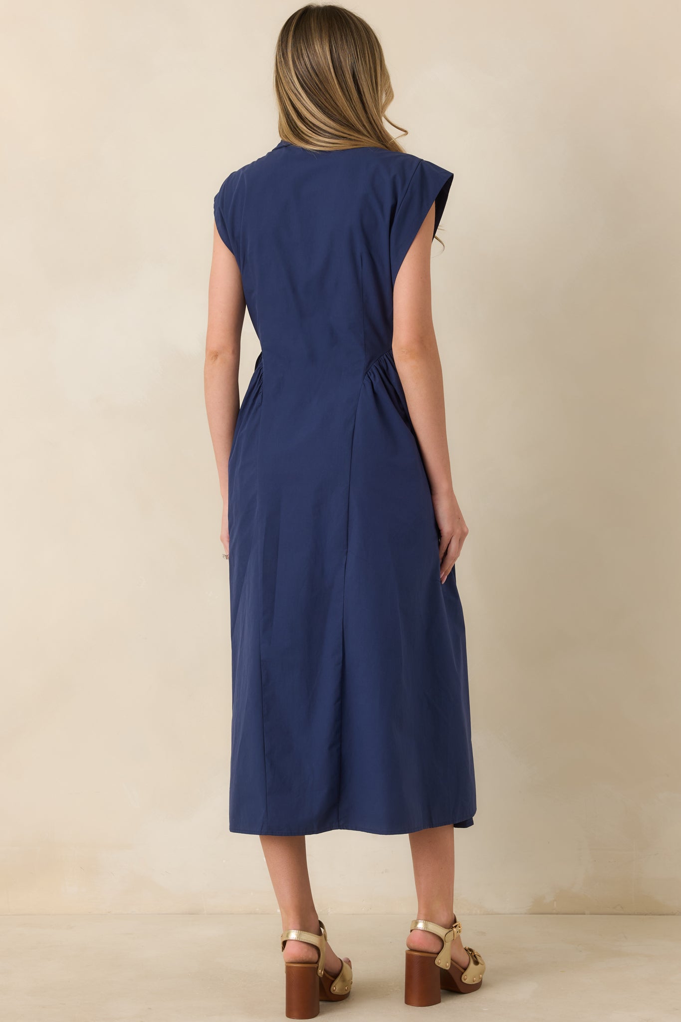 Women's The Good Life Navy Cotton Button Front Midi Dress | Size: S