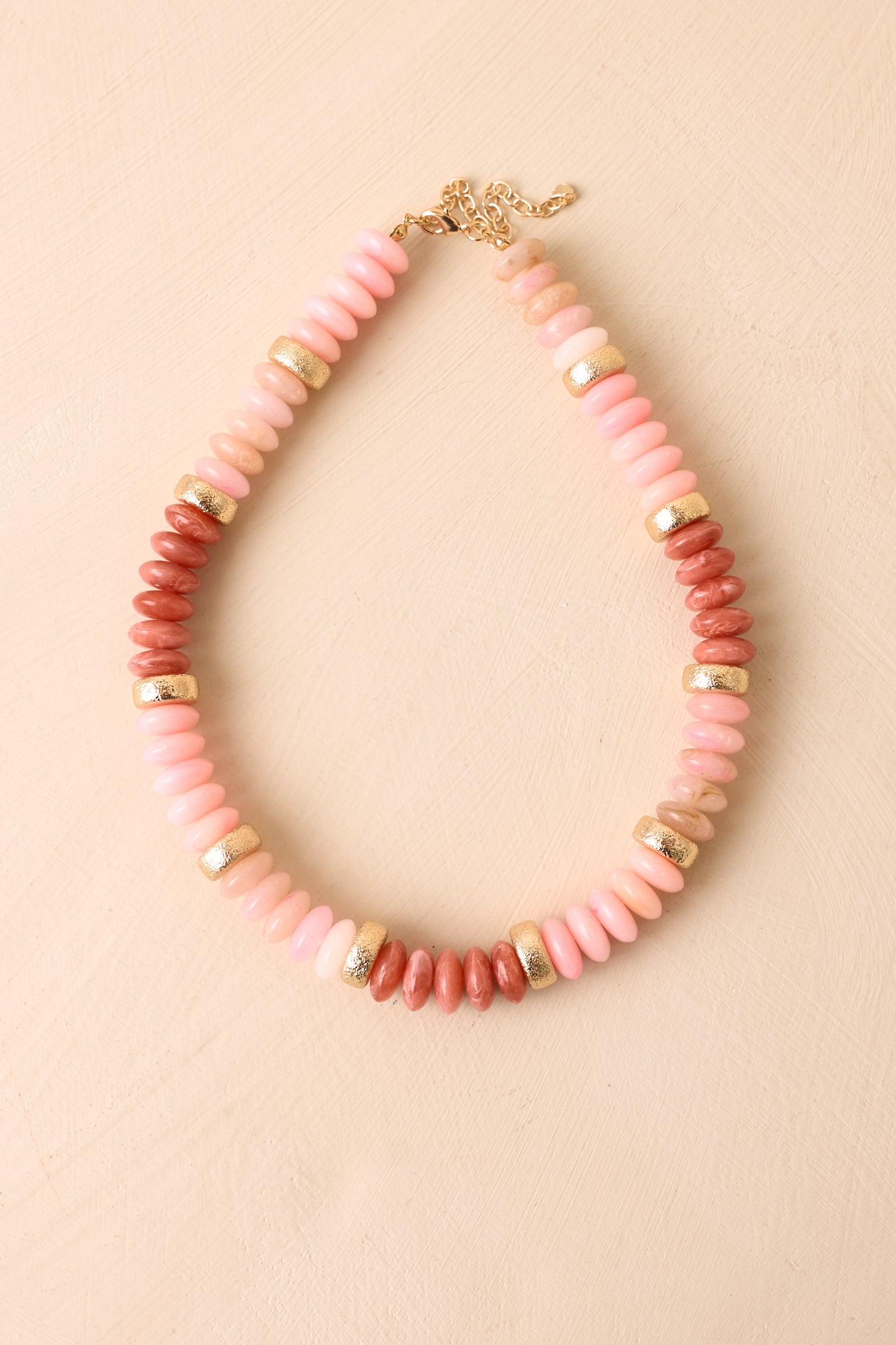 Red Dress | Pink & Gold Beaded Necklace