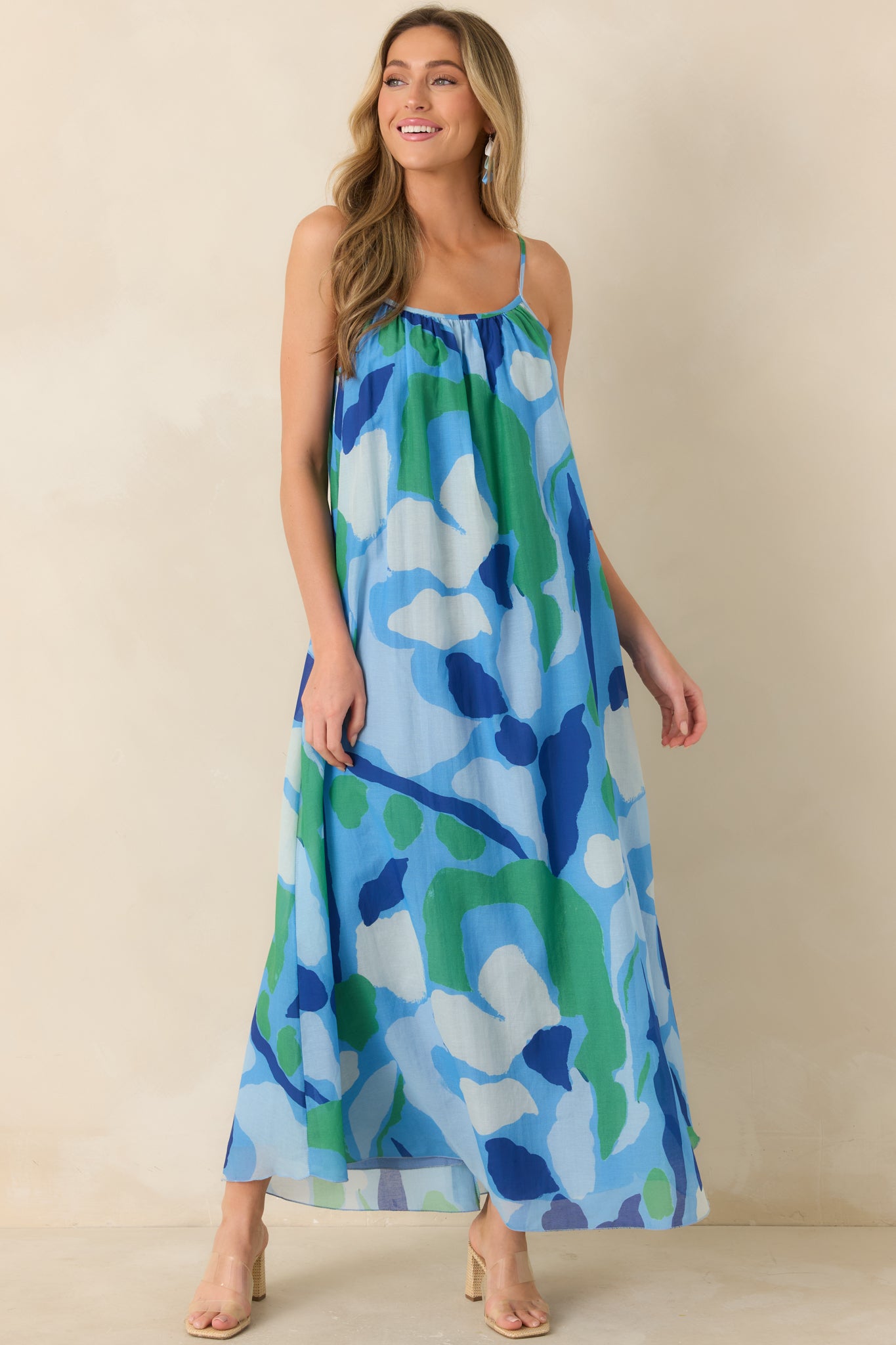 FRNCH Andaman Blue Multi Floral Cotton Silk Maxi Dress