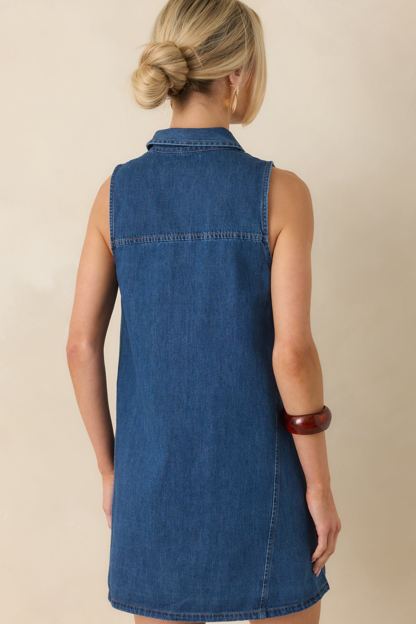 Women's New Light Dark Wash Cotton Denim Mini Dress | Color: Blue | Size: L