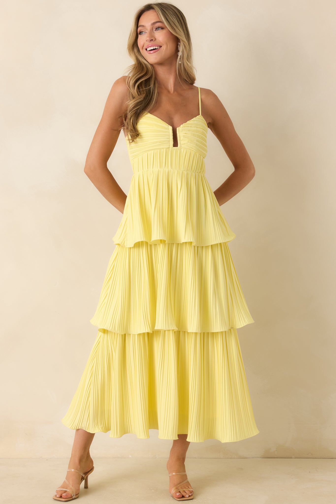 astr the label tempany tiered maxi dress ASTR The Label Lupin Yellow Tiered Maxi Dress