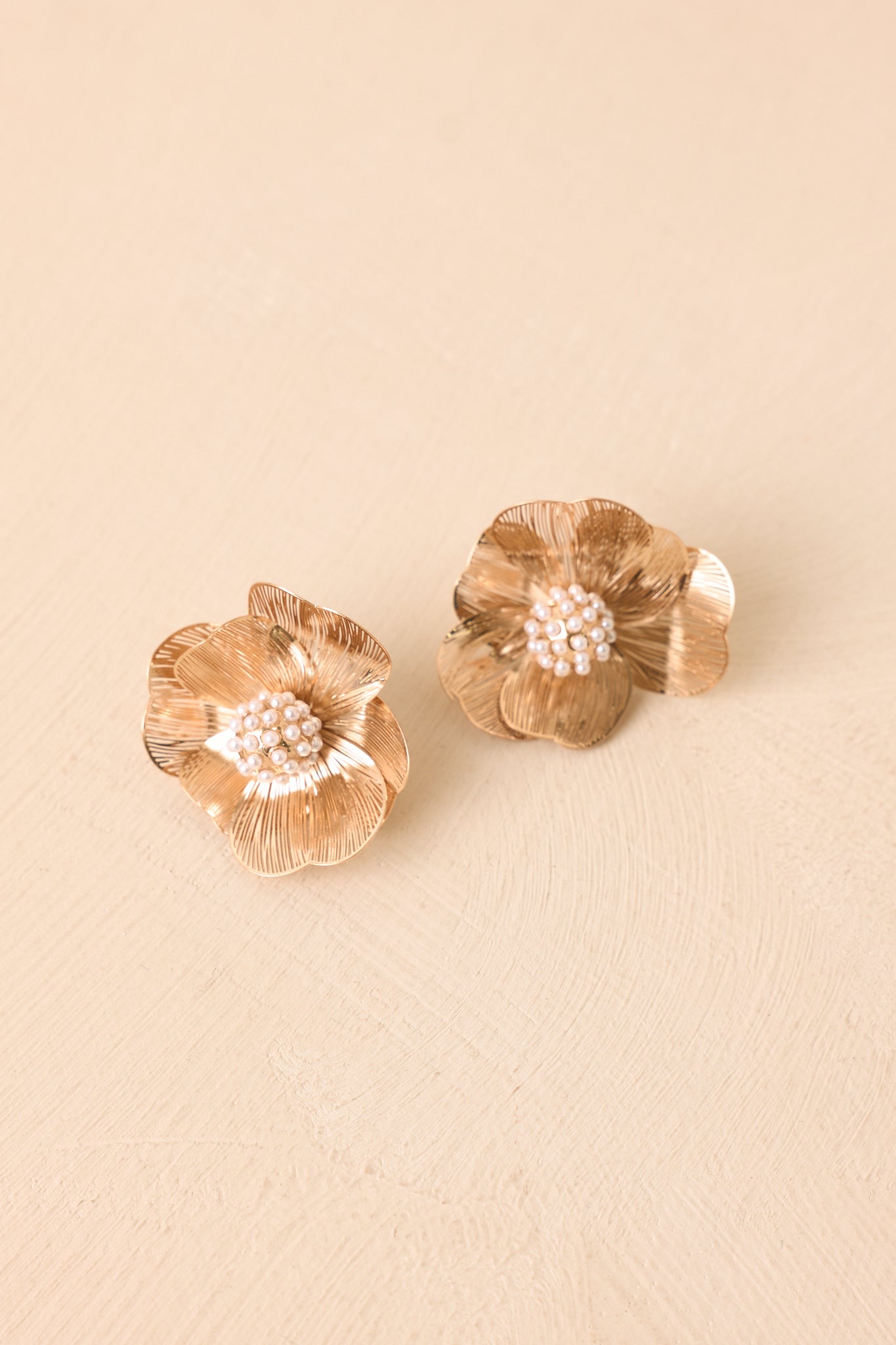 Tell Me Again Gold & Pearl Floral Statement Earrings