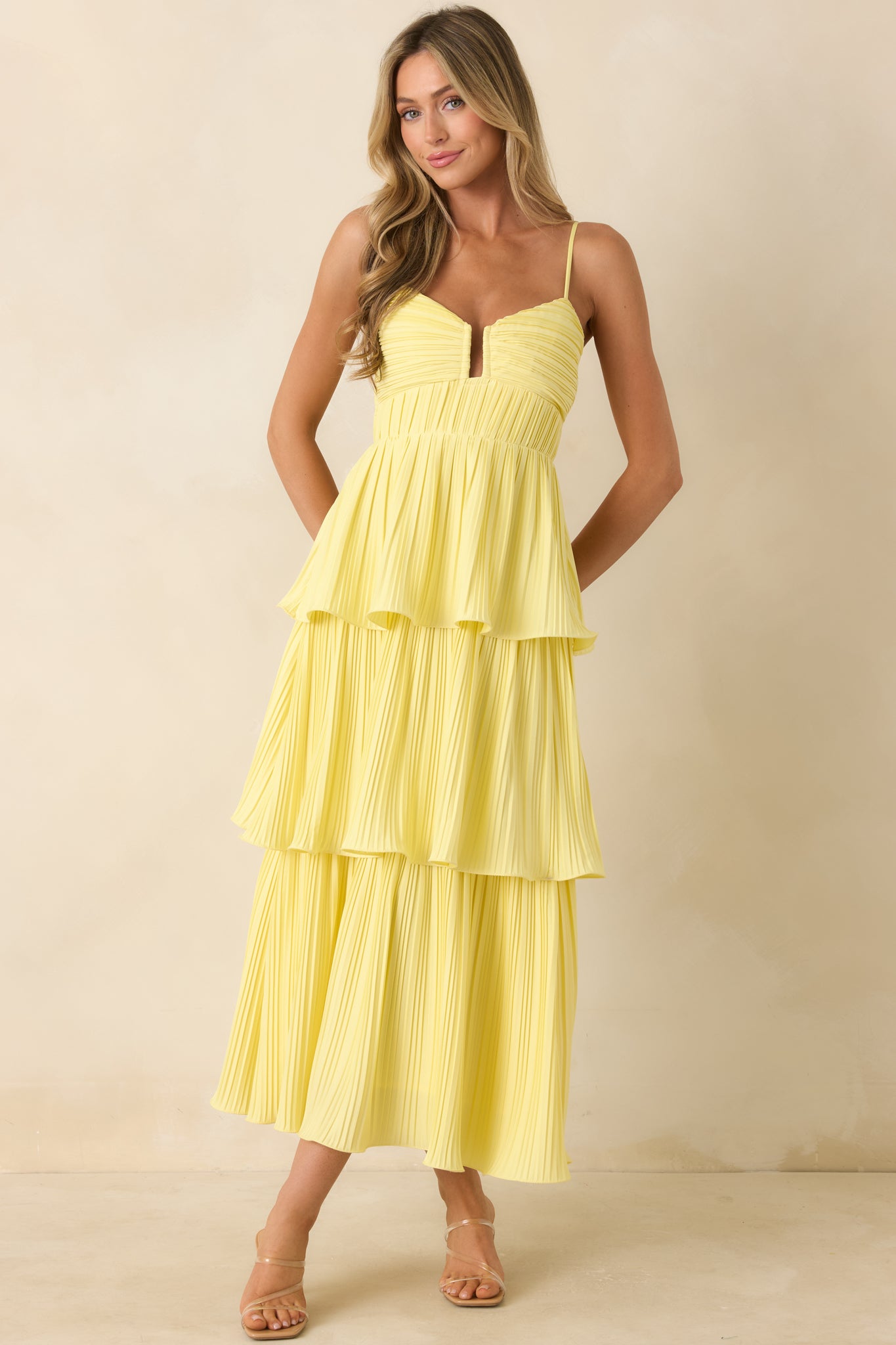 ASTR the Label | Lupin Pleated Tiered Maxi Dress in Light Yellow
