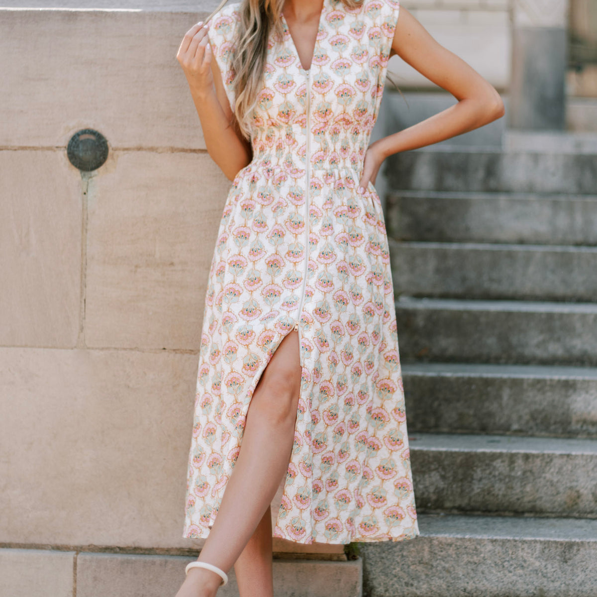 Ivory Multi Floral Smocked Midi Dress - All Dresses | Red Dress