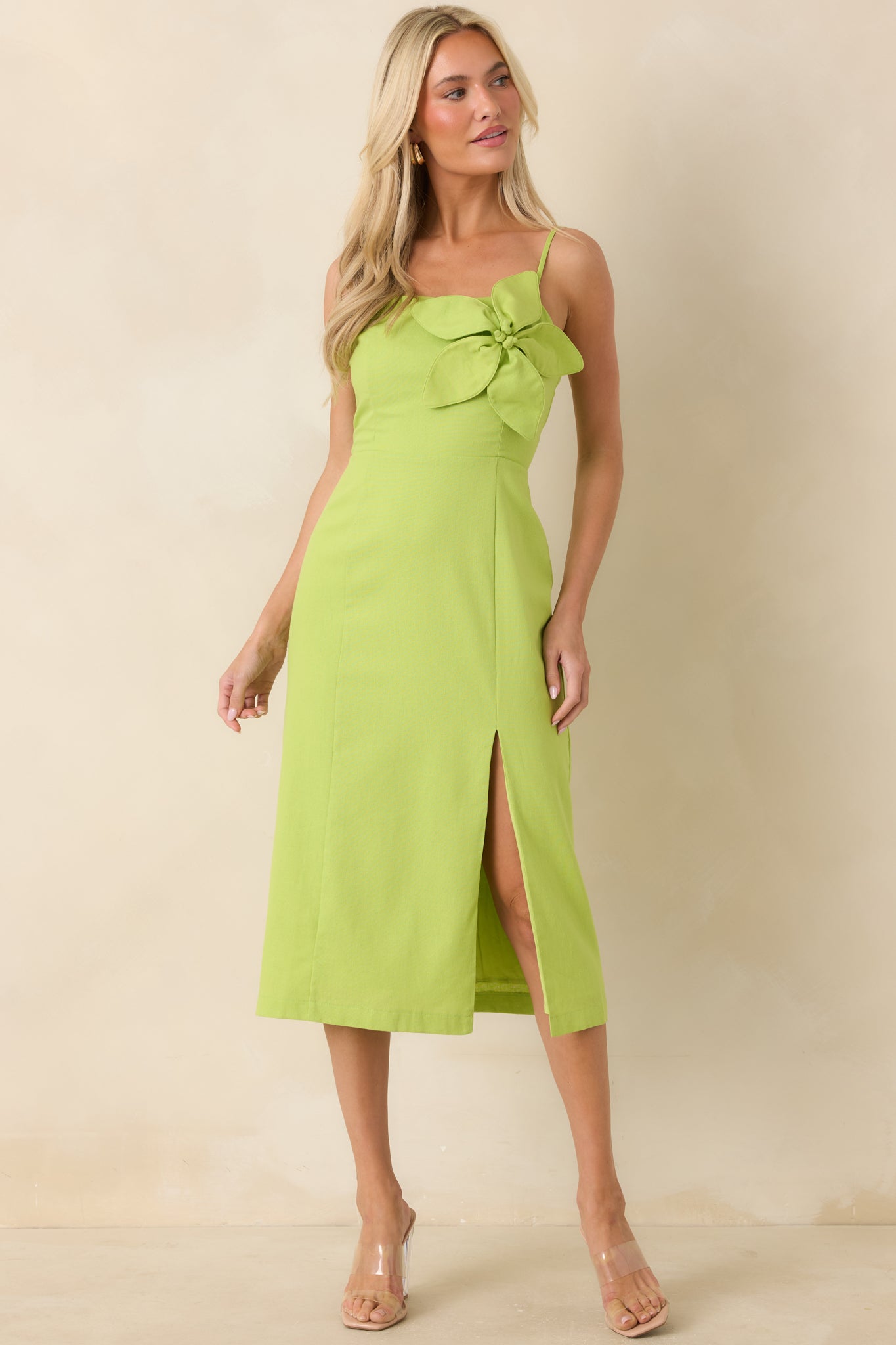 green spaghetti strap midi dress Green Square Neck Pocket Slip Midi Dress & Reviews - Light Green - Dresses main image 0