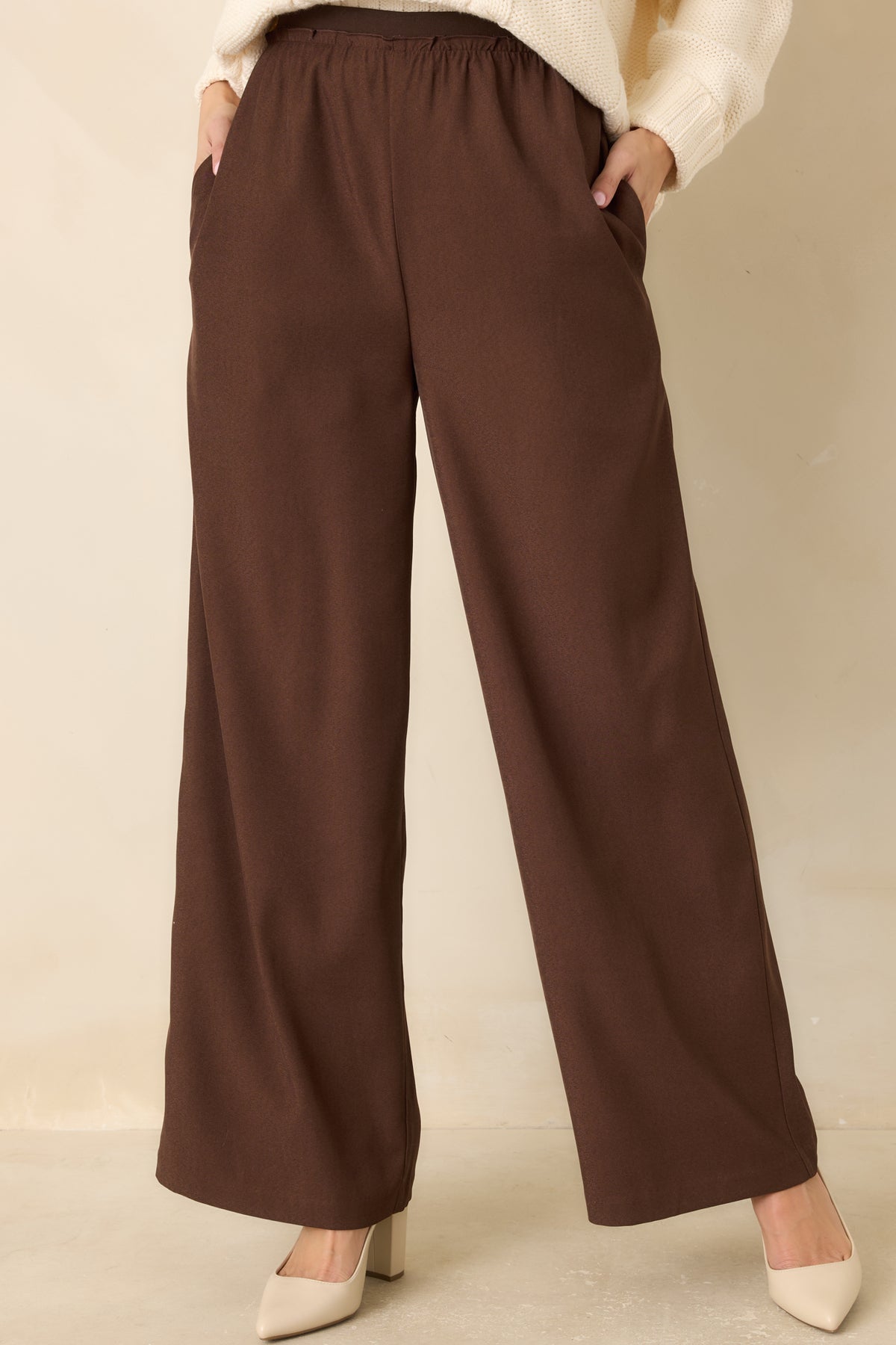 MINKPINK Mira Chocolate Brown Elastic Waist Pants