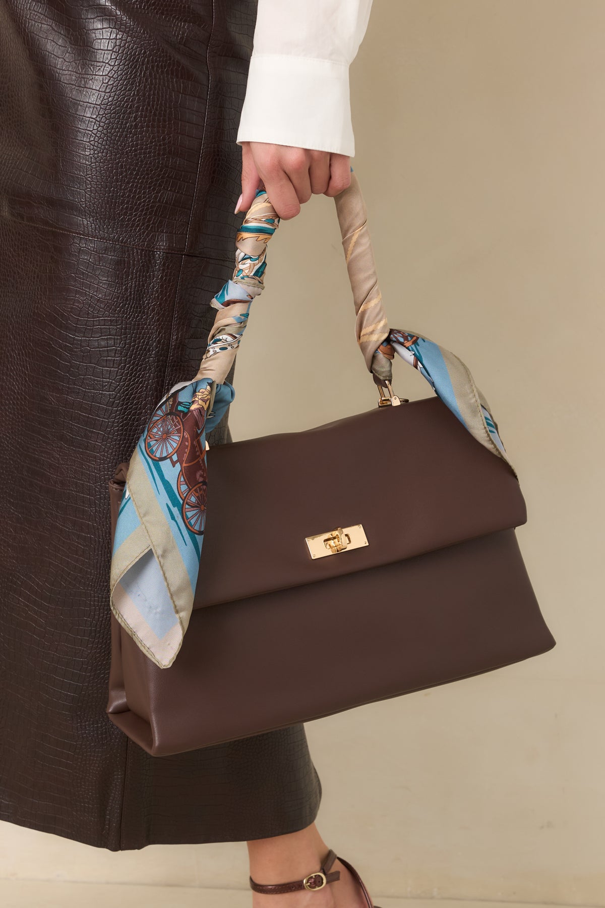 All Sorted Out Espresso Faux Leather Top Handle Satchel