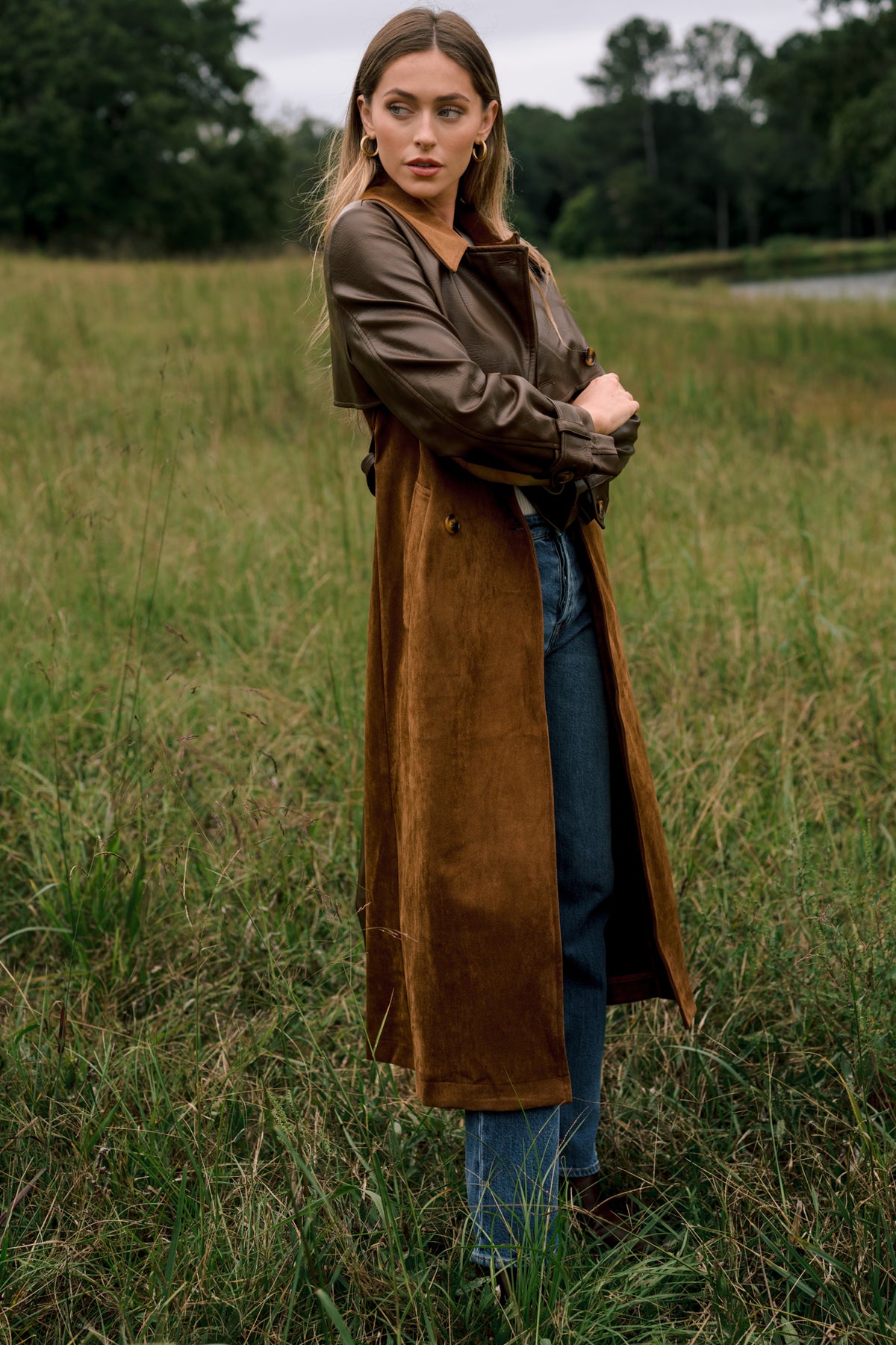 En Saison Yumi Brown Faux Leather Trench Coat