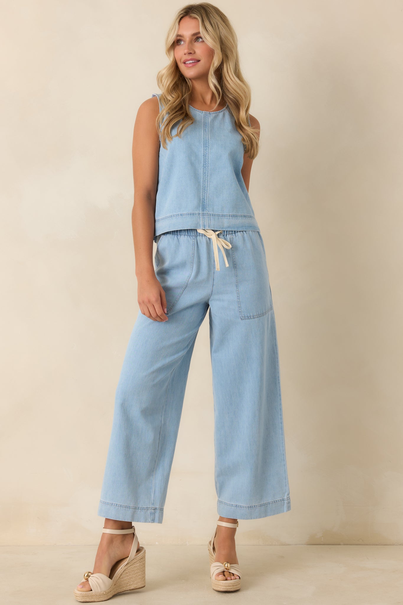 Z Supply Daycation Light Wash Cotton Denim Utility Pants | Red Dress