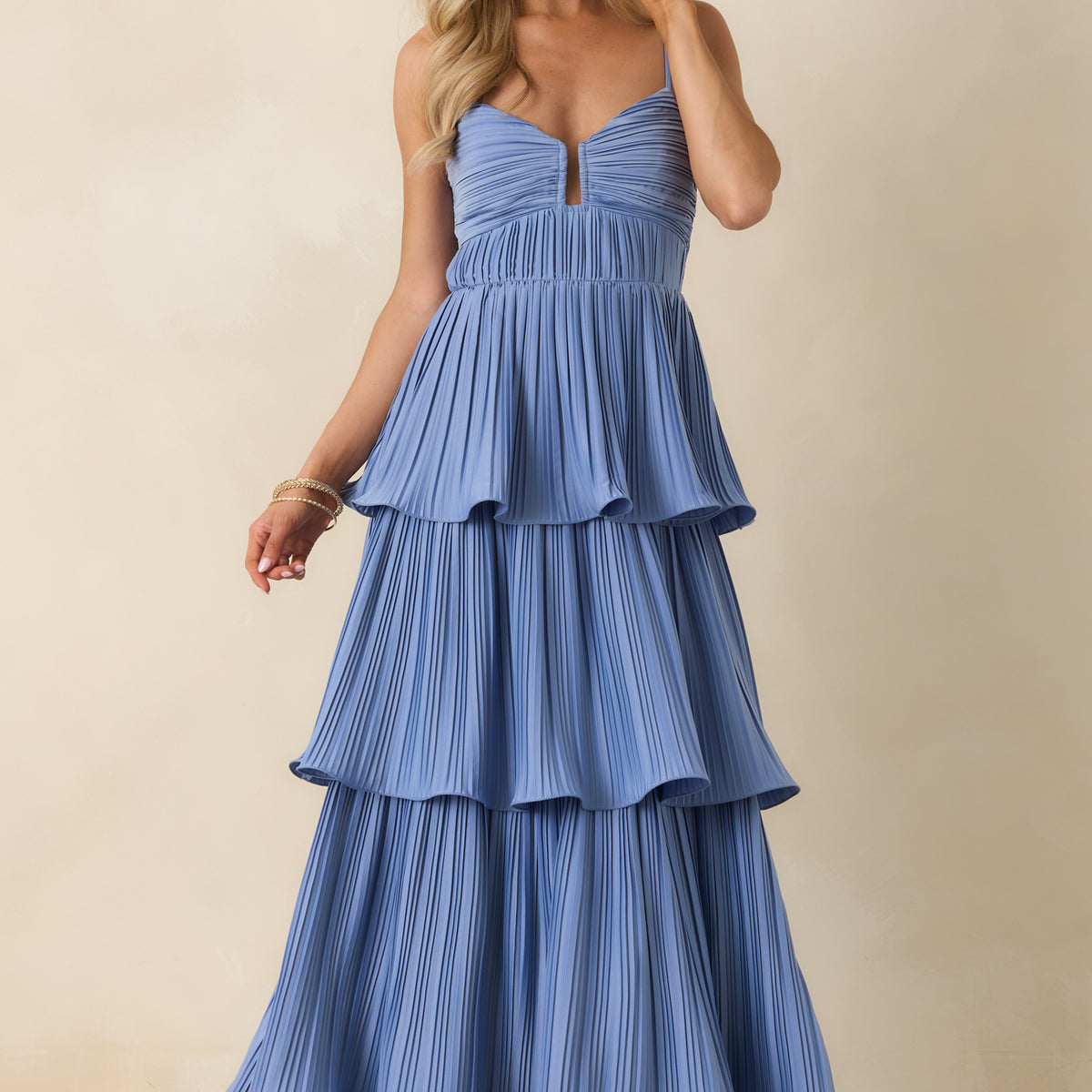 laude the label tiered maxi dress LAUDE the Label Tiered Maxi Dress - Mocha Windowpane