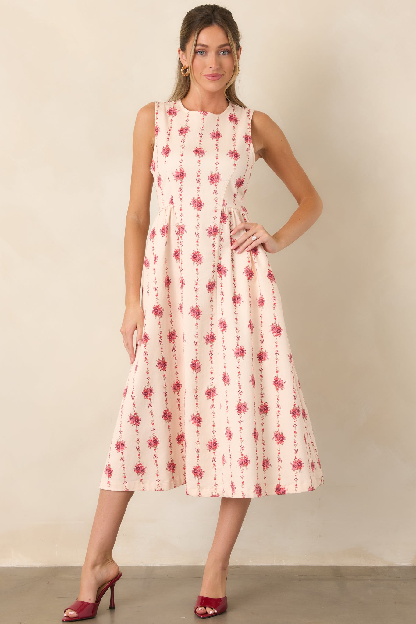 Heirloom Blooms Ivory Floral Cotton Midi Dress