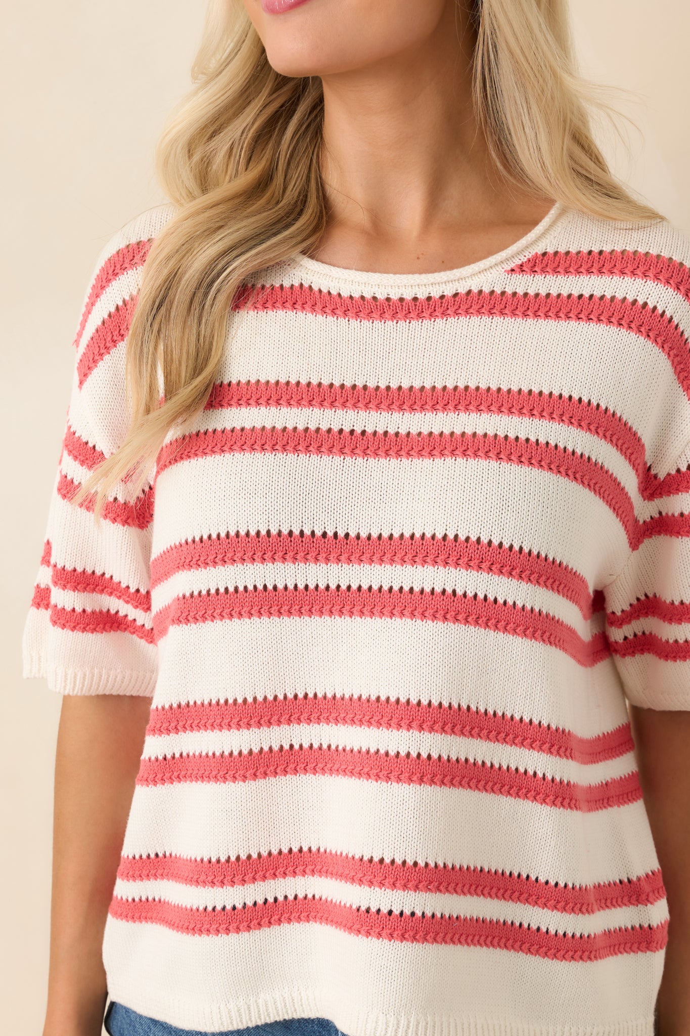 【新品未使用】solol ND ver. Type2 RETRO STRIPE Z Supply Prado Coral Pink Stripe Sweater Top | Red Dress