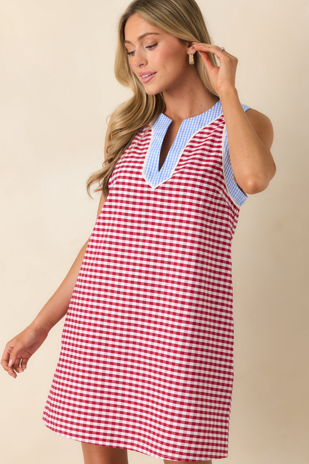 Women's Cherry Cola Charm Deep Red Gingham Mini Dress | Size: S