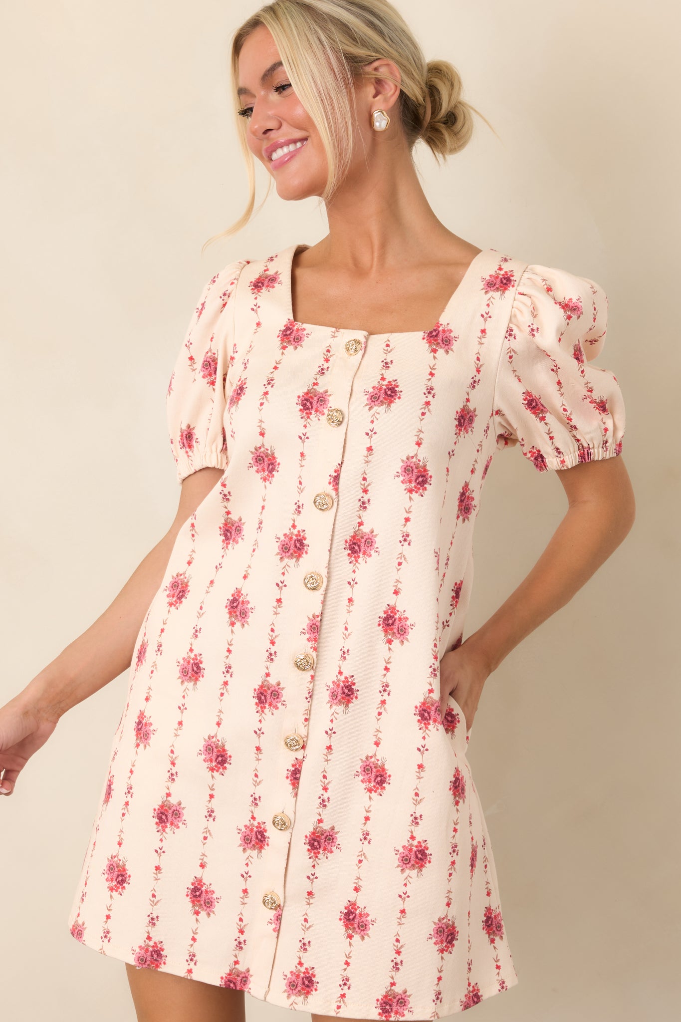 Garden Keepsake Ivory Floral Cotton Mini Dress