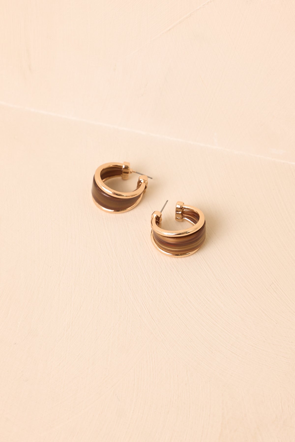 Meet Me Halfway Gold & Brown Resin Hoop Earrings