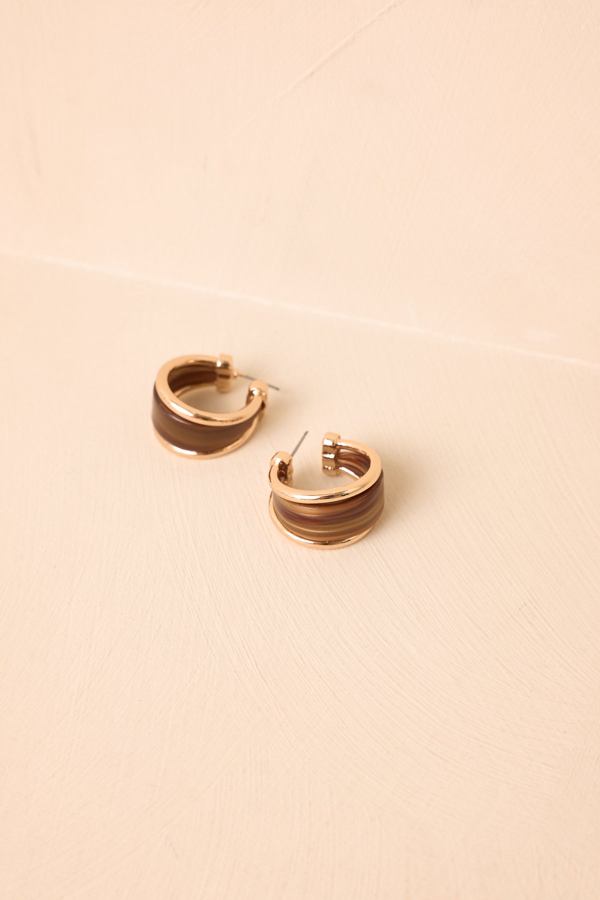 Meet Me Halfway Gold & Brown Resin Hoop Earrings