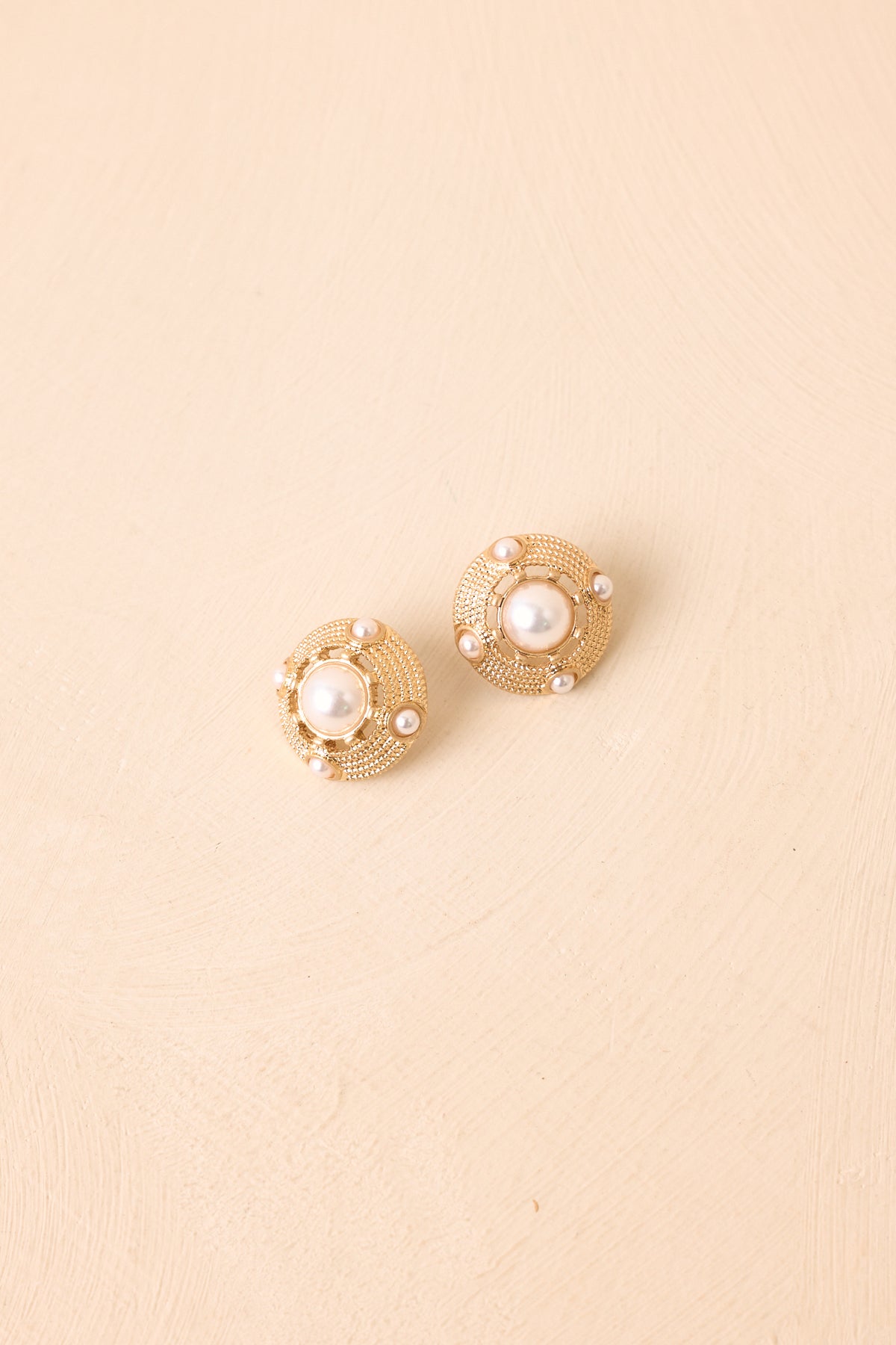 At the Center of Attention Gold & Pearl Circle Stud Earrings