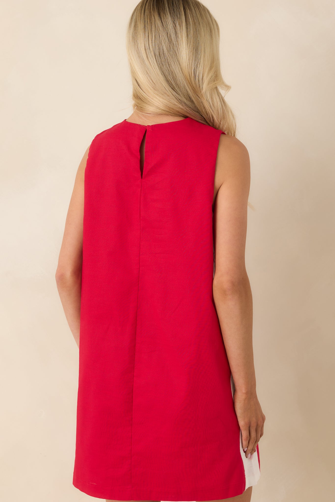 white christmas dresses Red Dress | Red & White Linen Floral Cutout Mini Dress