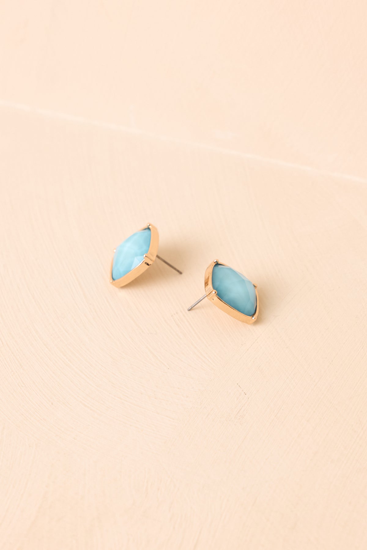 Too Cute To Cancel Gold & Light Blue Square Stud Earrings