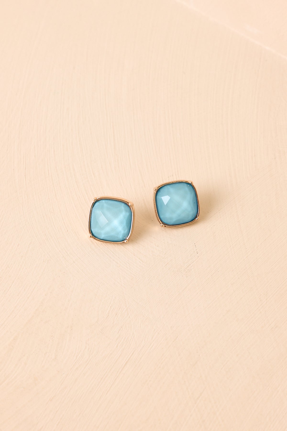 Too Cute To Cancel Gold & Light Blue Square Stud Earrings