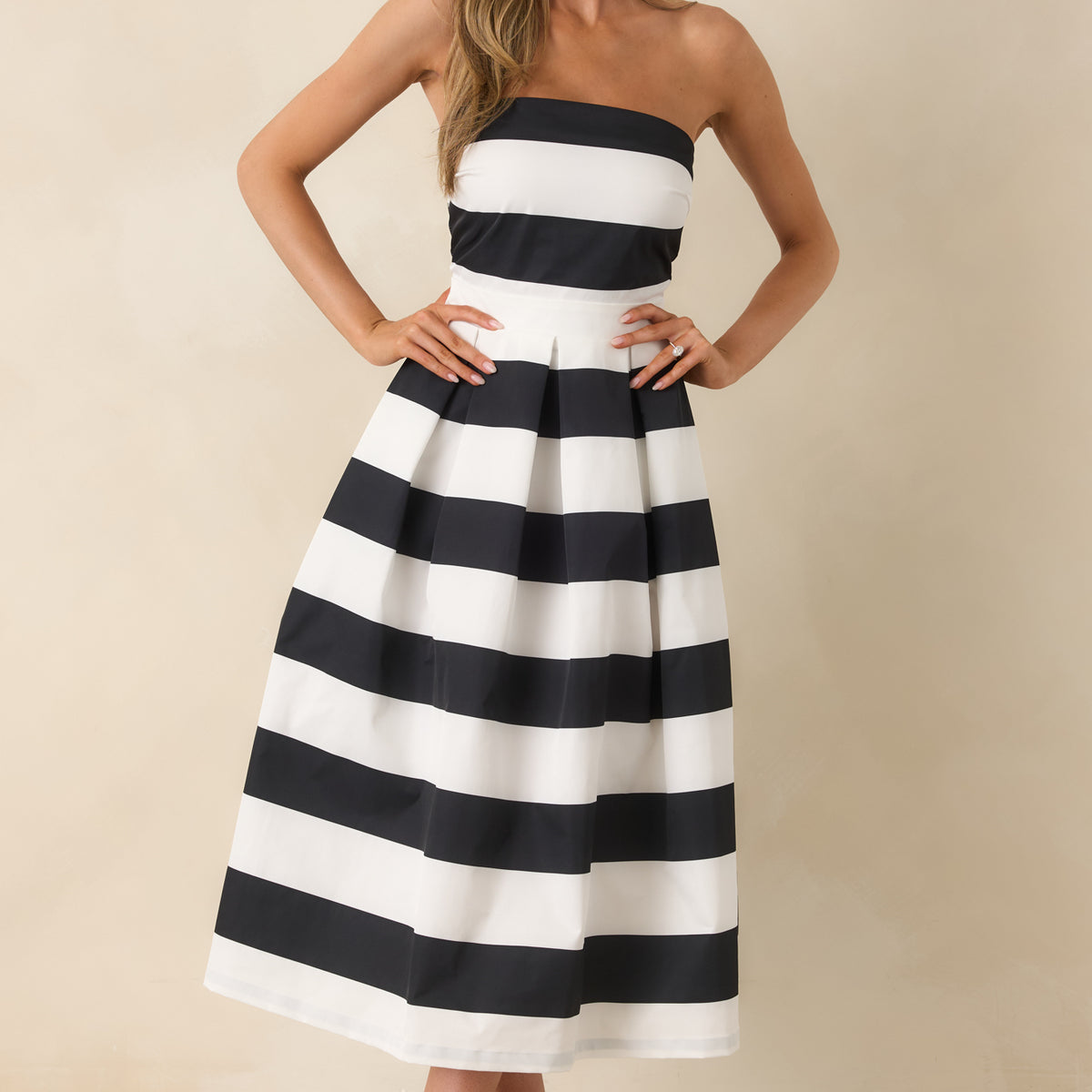 Black & White Stripe Strapless Midi Dress - All Dresses | Red Dress Black & White Stripe Strapless Midi Dress - All Dresses | Red Dress