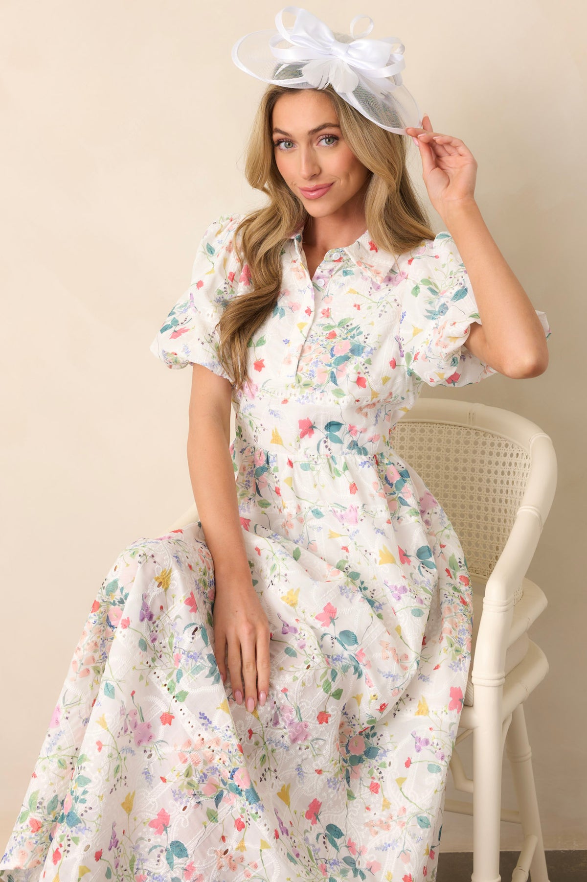 Ivory and Multi Color Azure Thread Embroidery Maxi Dress With Wide sleeve main image 1