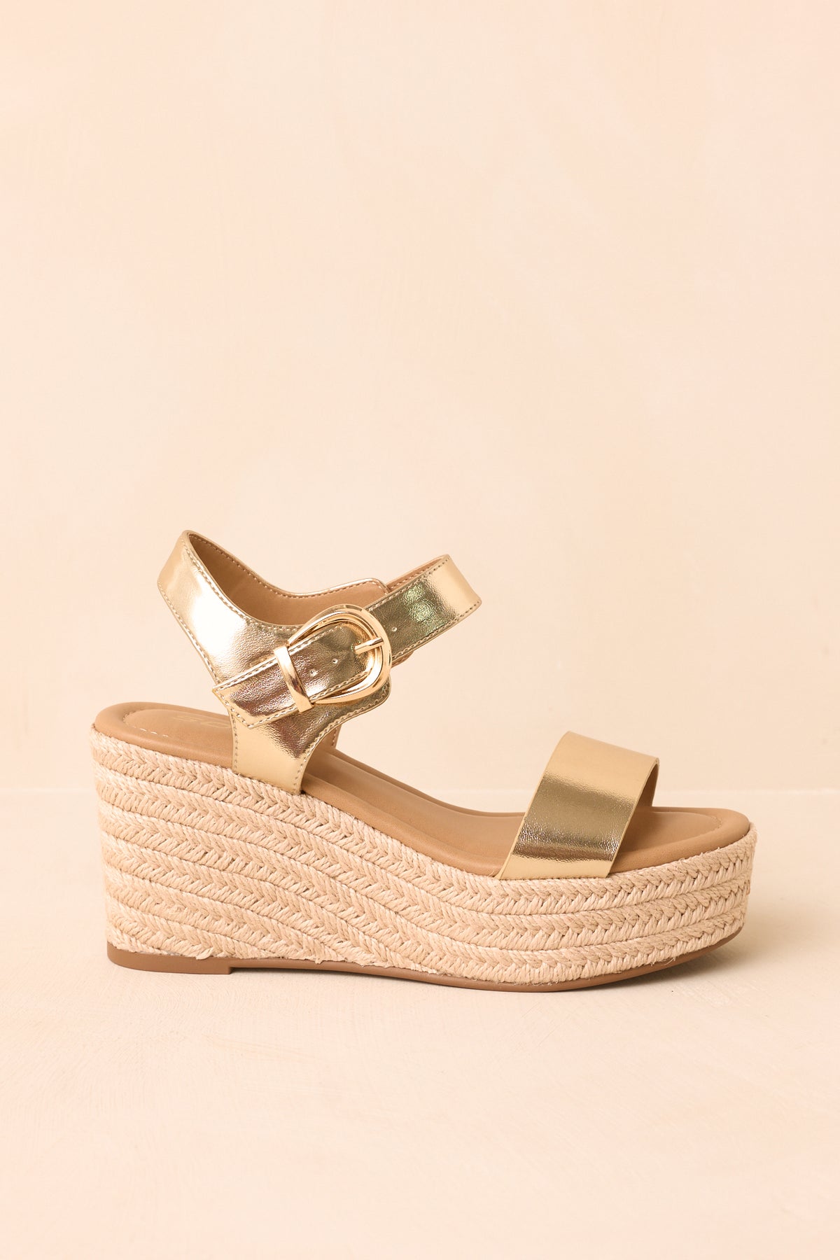 Island Arrival Gold Faux Leather Platform Espadrille Sandals