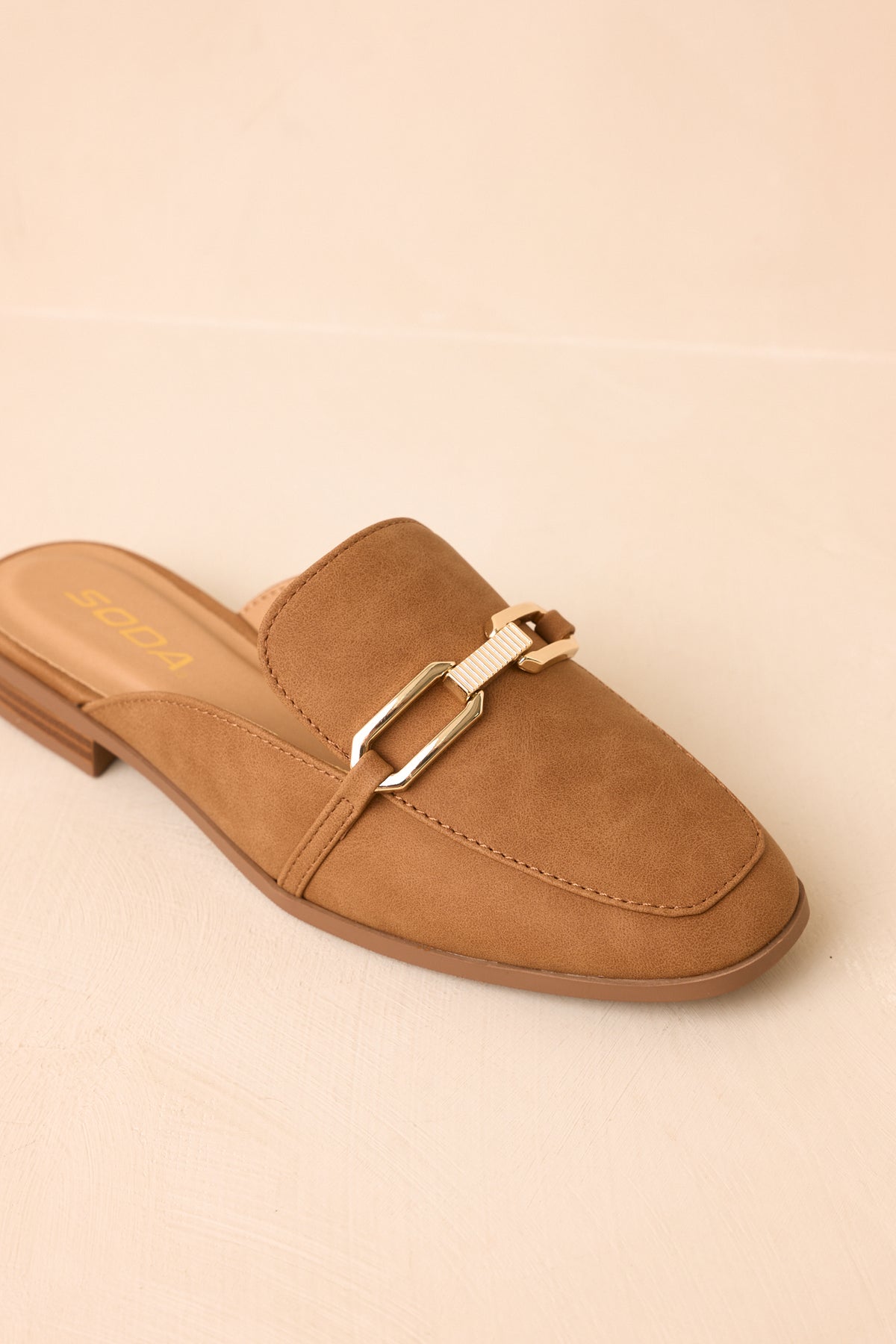 Going First Class Tan Faux Leather Mule Loafers