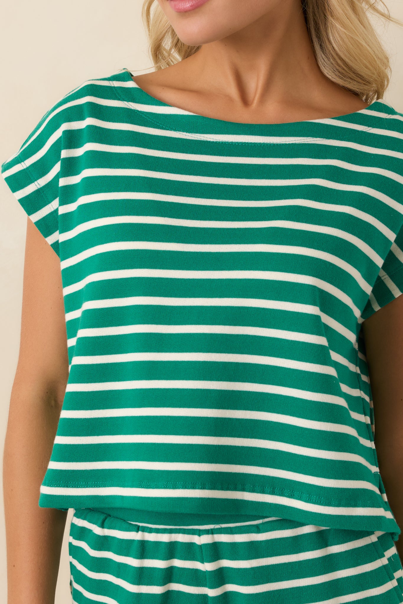 Z Supply Tilly Rainforest Green Cotton Stripe Top | Red Dress
