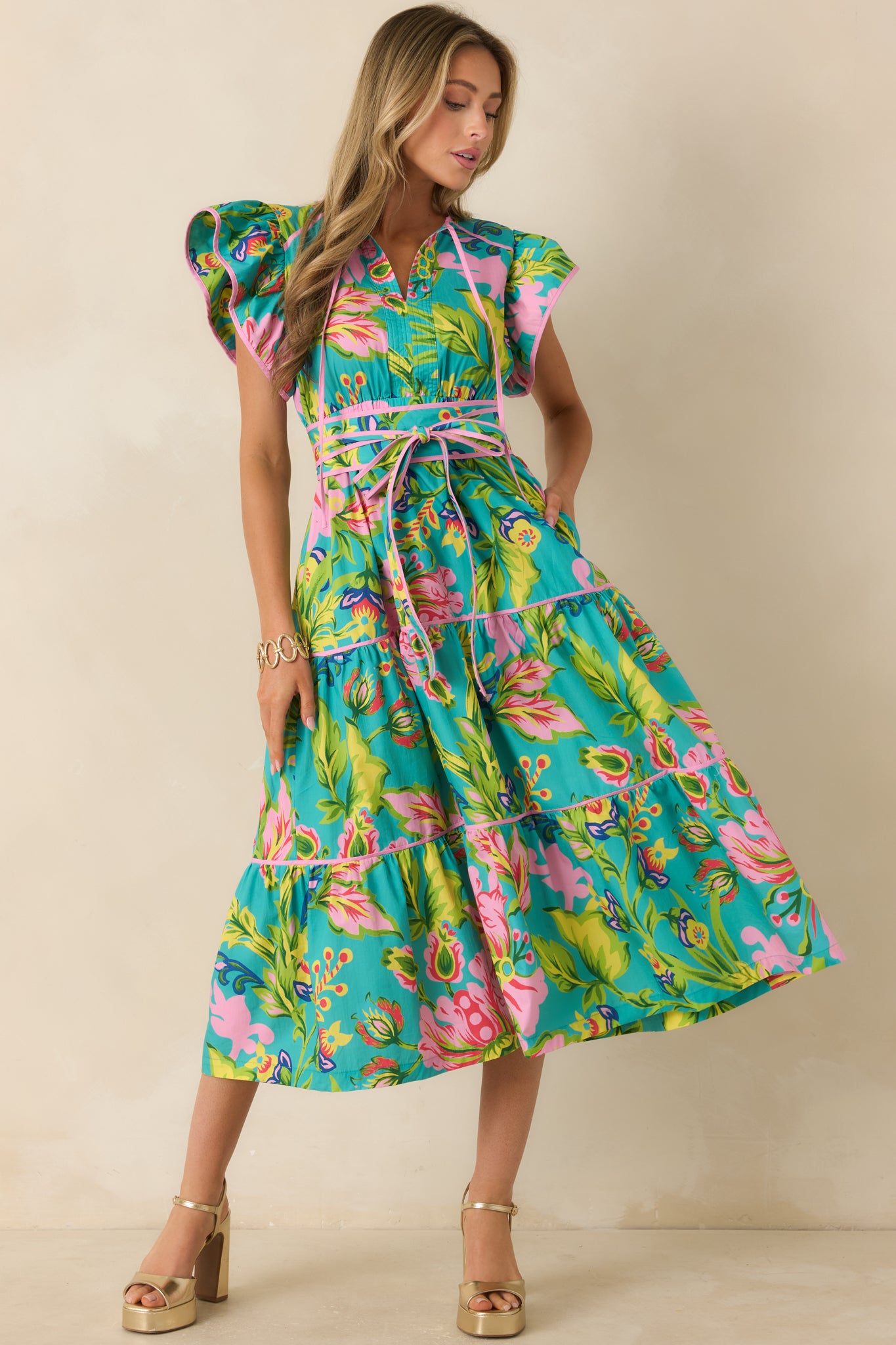 Women's Leighton Jade Multi Tropical Floral Cotton Midi Dress | Size: S | Red Dress Women's Leighton Jade Multi Tropical Floral Cotton Midi Dress | Size: S | Red Dress