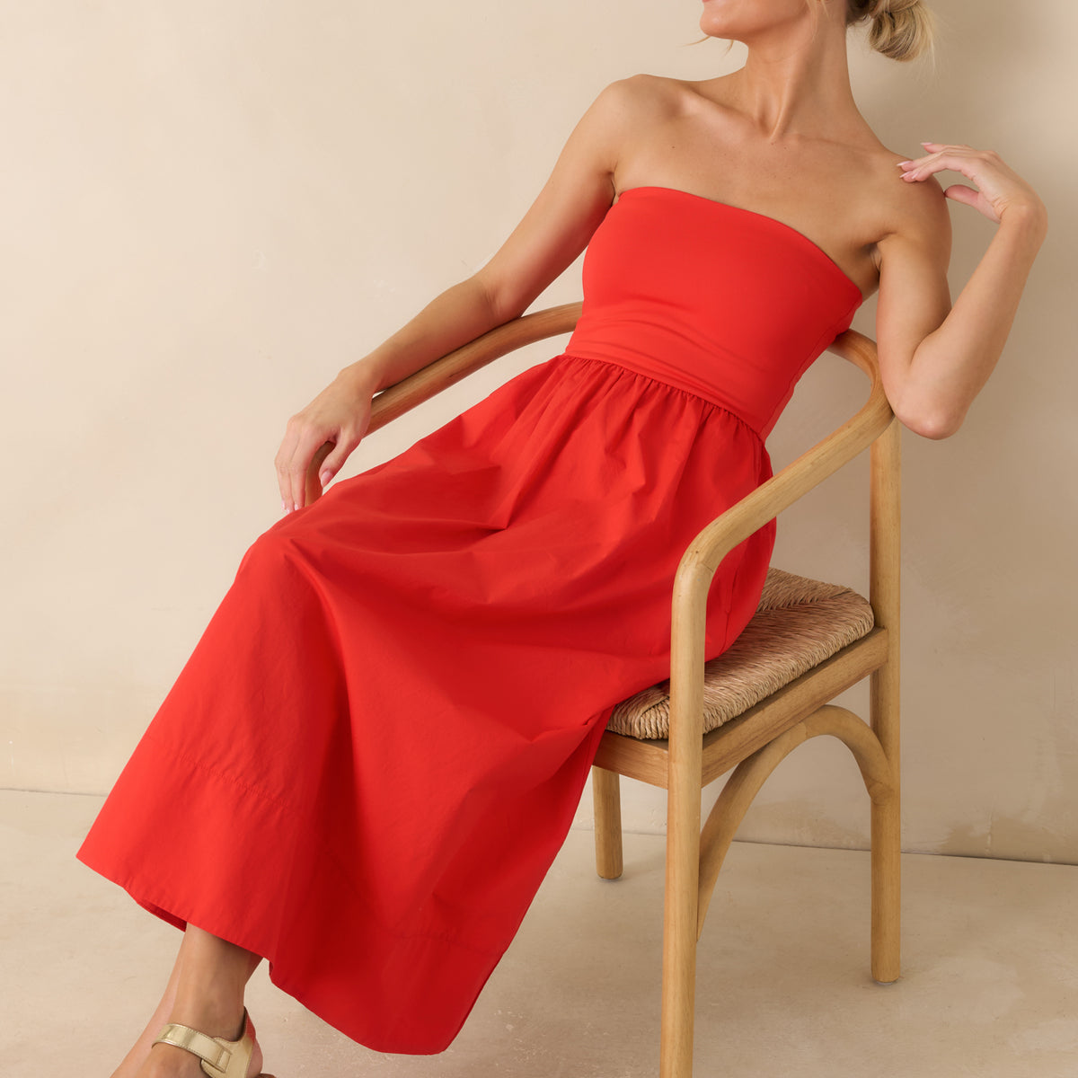 Z Supply Sunsought Poppy Red Strapless Midi Dress | Red Dress
