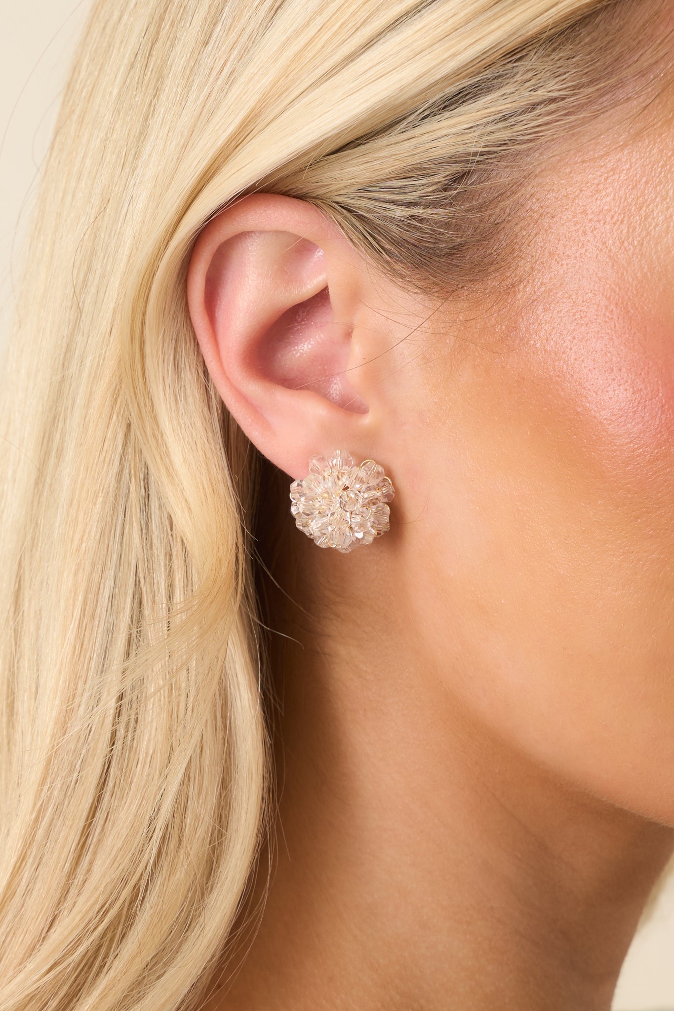 Red Dress | Crystal Beaded Floral Cluster Earrings - All Jewelry
