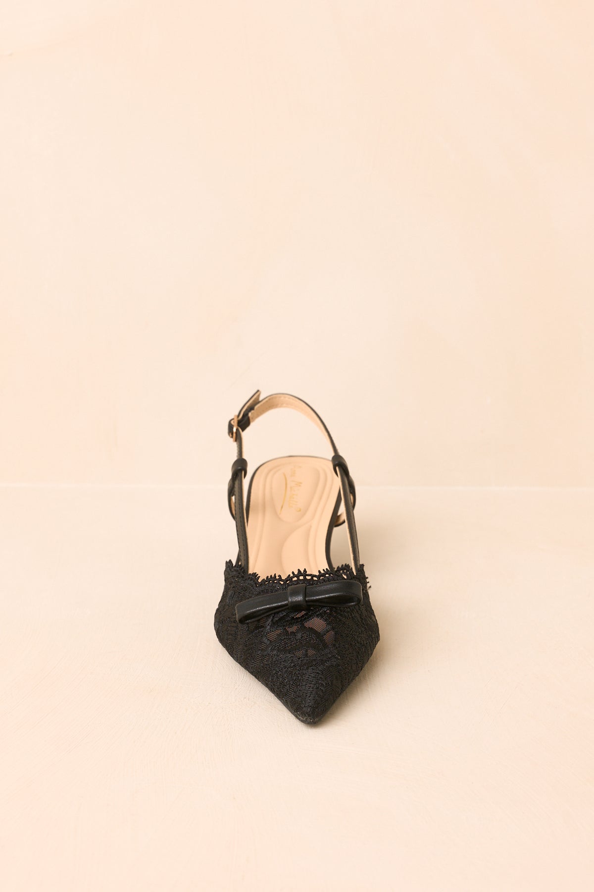 Laced With Charm Black Lace Bow Slingback Kitten Heels