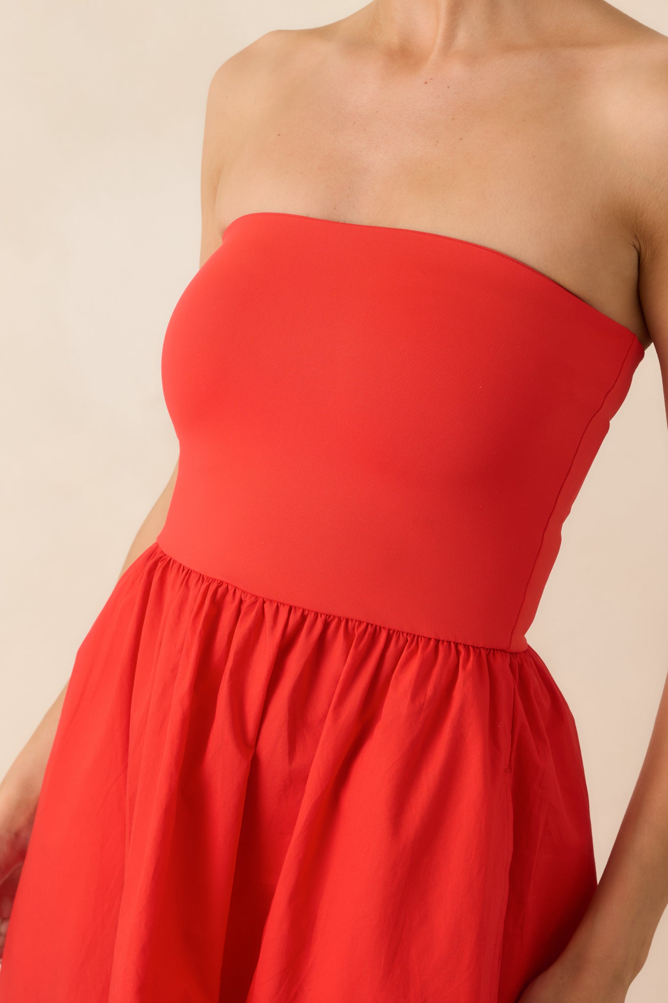 Women's Sunsought Poppy Red Strapless Midi Dress | Size: M | Red Dress