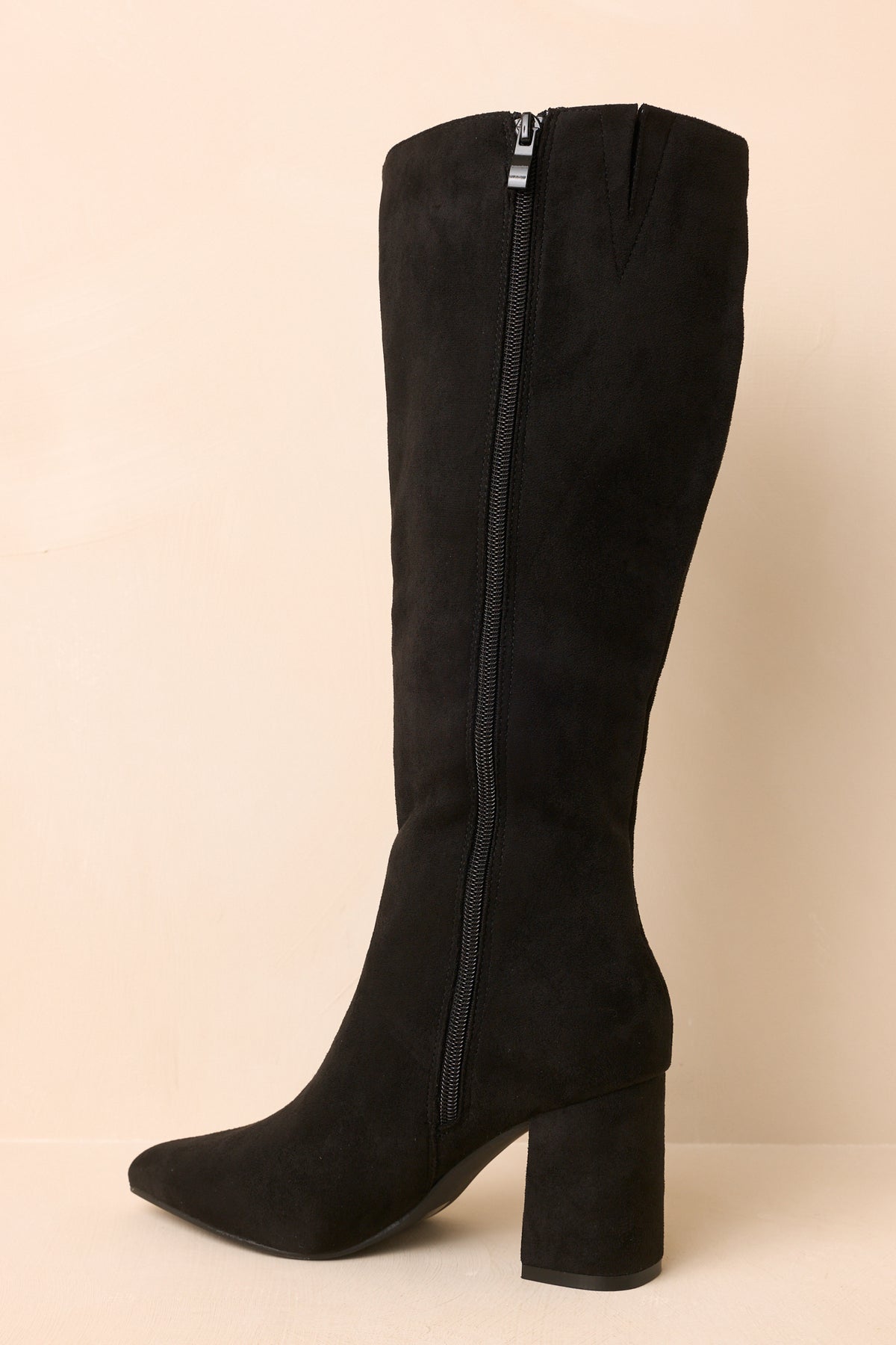 Stepping Out Black Faux Suede Knee High Boots