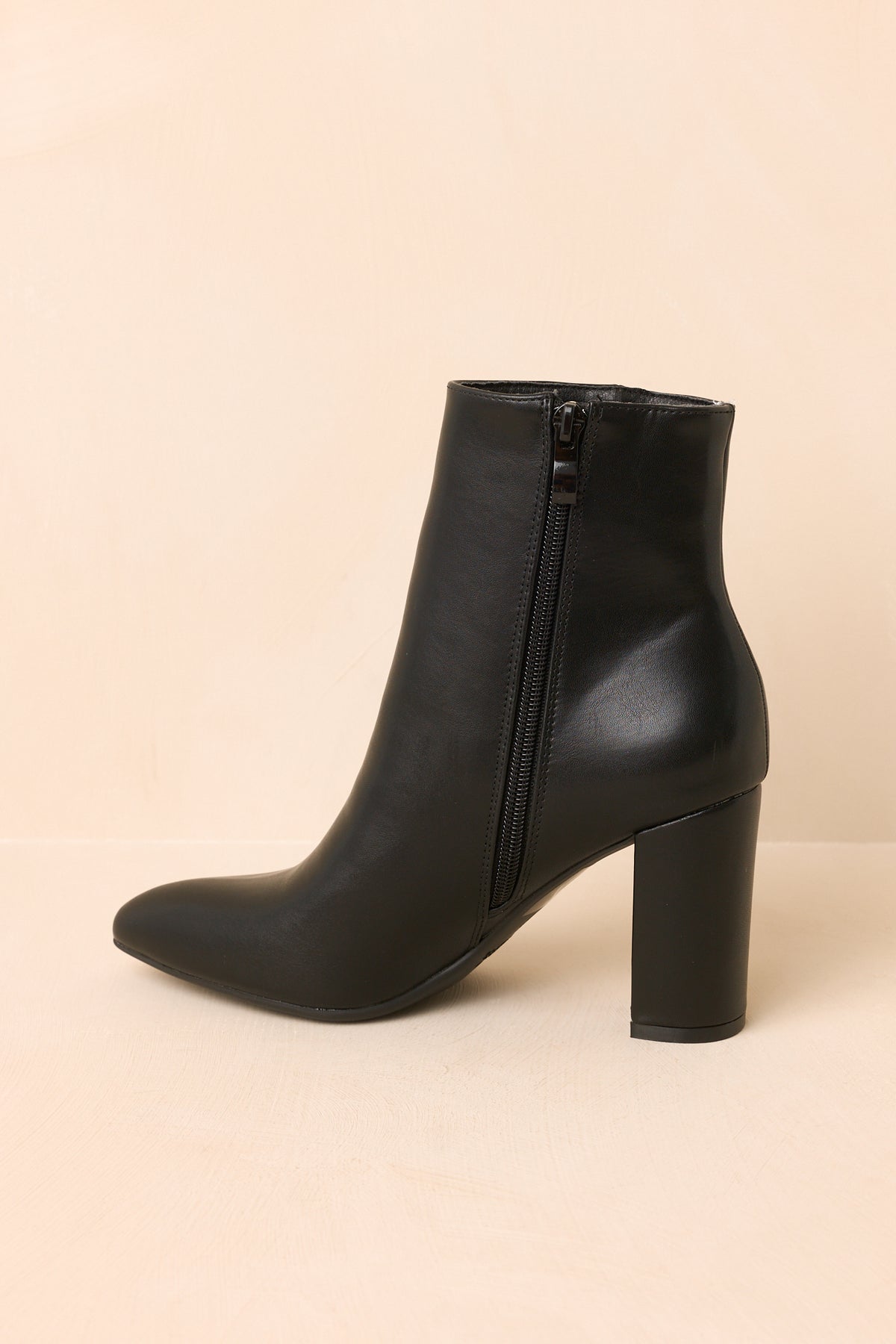 From Here On Black Faux Leather Block Heel Ankle Boots